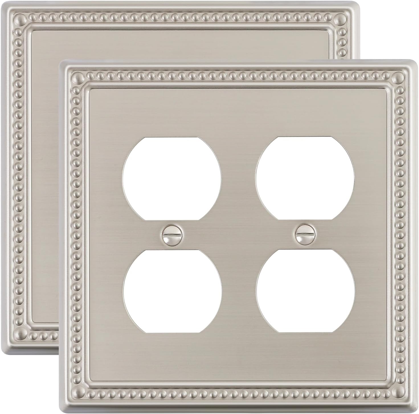 2-Pack Double Duplex Outlet Cover, Brushed Nickel Metal Switch Plates and Outlet Covers, Pearls