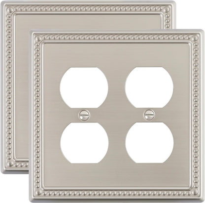 2-Pack Double Duplex Outlet Cover, Brushed Nickel Metal Switch Plates and Outlet Covers, Pearls