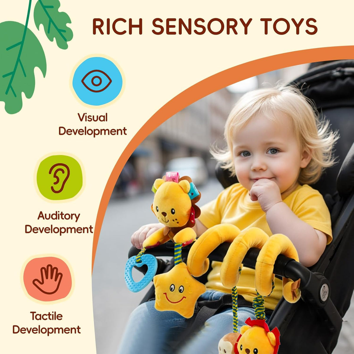 Jollybaby Crib Stroller Car Seat Toys for Baby 0-3-6-9-12 Months, Tummy Time Hanging Sensory Toys