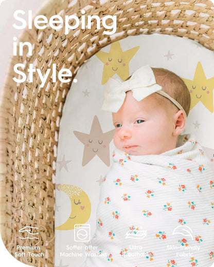 Bassinet Sheets for Baby Boy Girl, TotBasic Buttery Soft Universal Bassinet Fitted Sheet