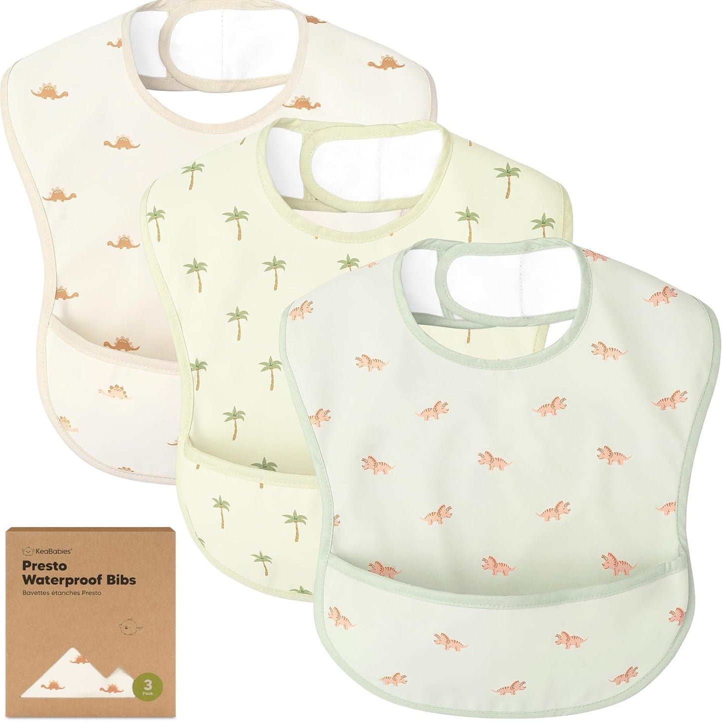 3-Pack Waterproof Baby Bibs for Eating - Lightweight Toddler Feeding Bibs with Large Food Catcher