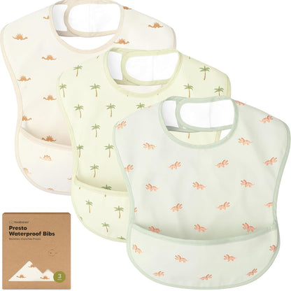 3-Pack Waterproof Baby Bibs for Eating - Lightweight Toddler Feeding Bibs with Large Food Catcher