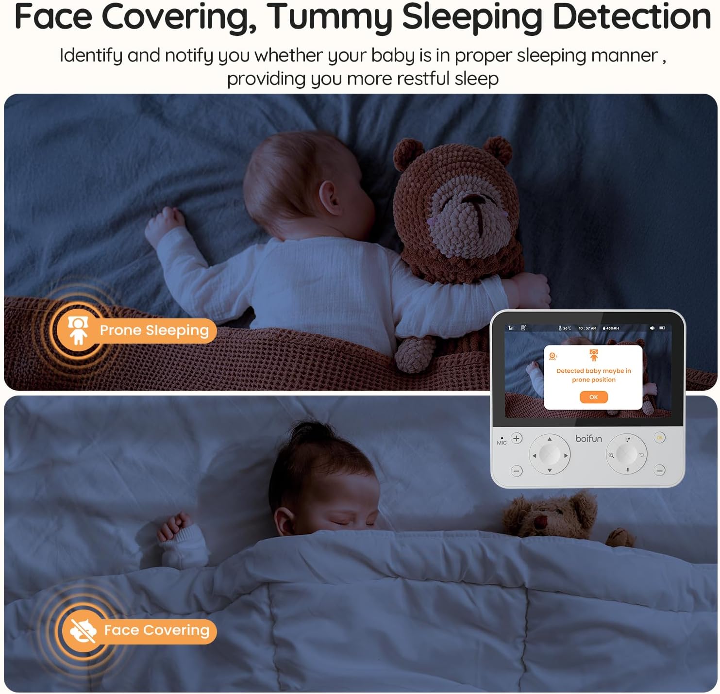 BOIFUN 5.5" AI 4MP Baby Monitor Pro Max: App (Wi-Fi) and Monitor (No Wi-Fi) Control, Upgrade AI