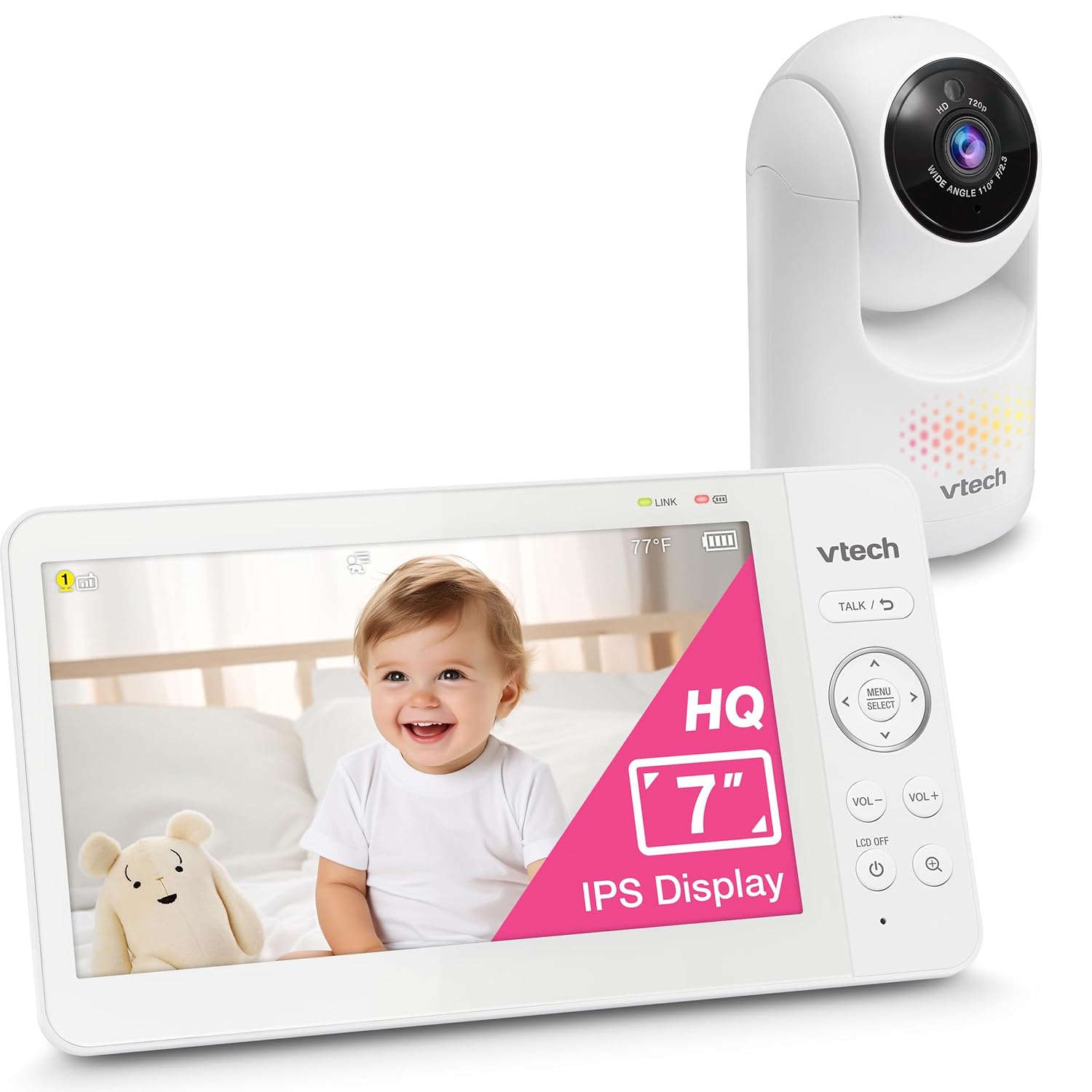 VTech [2025 Upgrade Baby Monitor with 7" IPS Screen, Pan Tilt Zoom Camera, No WiFi Video Baby