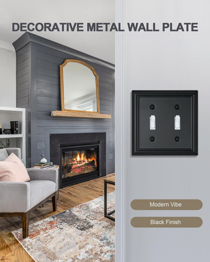 2-Pack Double Toggle Wall Plates, Durable Metal Light Switch Covers, Decorative Switch Plate Covers