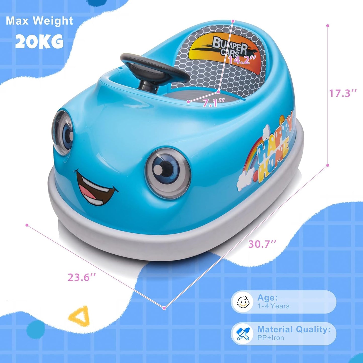 12V Dual Battery Electric Ride on Kids Bumper Car w/Remote Control,360 Degree Spin,Push Rod Rocker