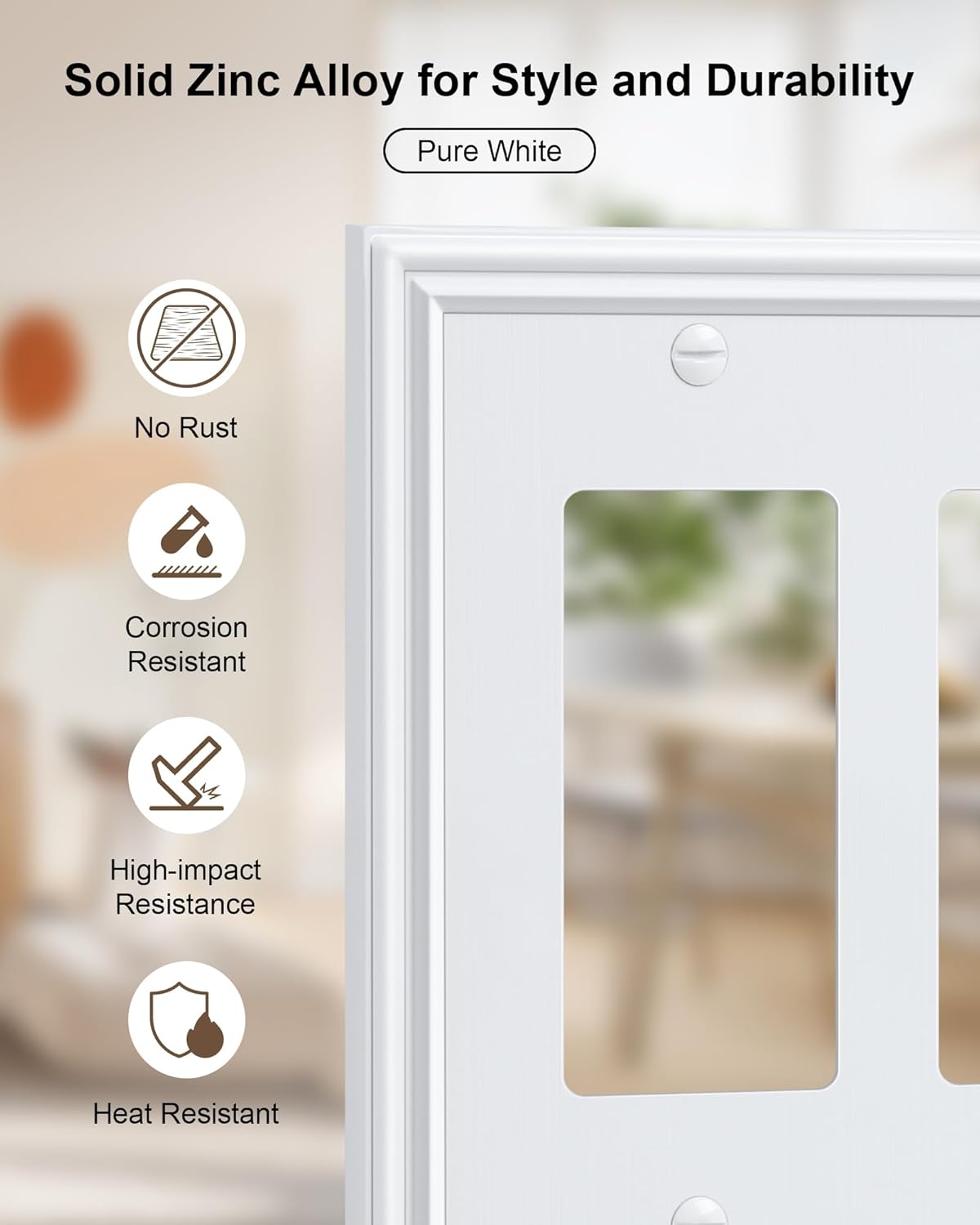 2-Pack Quad Decorator Outlet Cover Plate, Zinc Alloy Decorative Pure White Switch Plates and Outlet