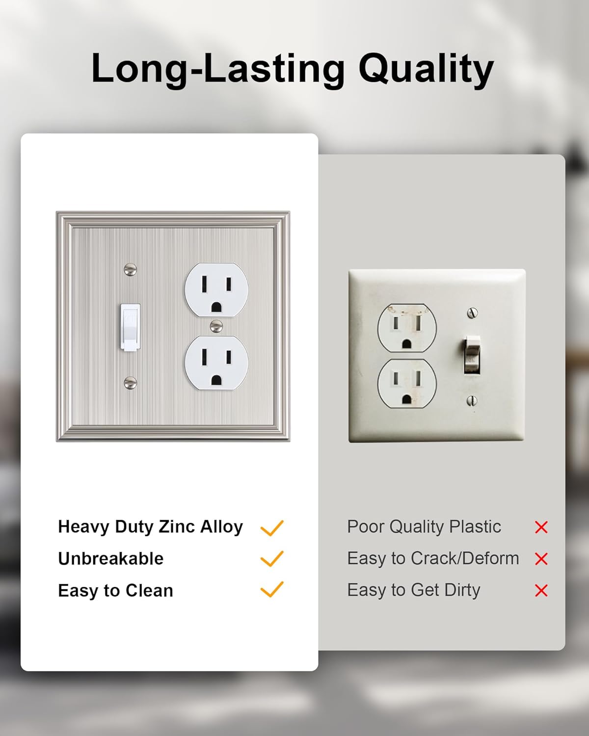 2-Pack Combo Toggle/Duplex Light Switch Cover Plate, Brushed Nickel Wall Outlet Cover Plate