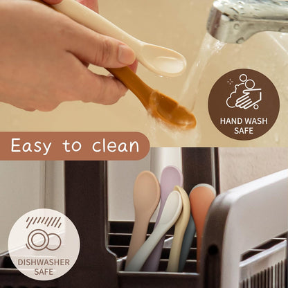 Moonkie Silicone Baby Spoons Set of 4, Two Sizes Feeding Spoon for First Stage 4+ Months, Baby