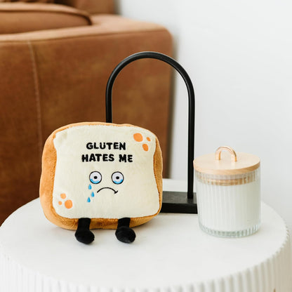 Gluten Hates Me Foodie Plushie, Funny Pun Meme Gag Gift, White Elephant, Stocking Stuffer Present