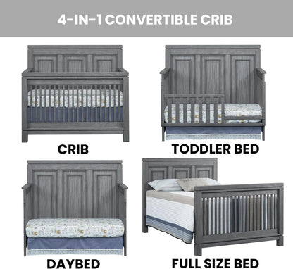 Soho Baby Manchester Premium 4-in-1 Convertible Crib, Flat-Top Headboard, Rustic Gray, GreenGuard