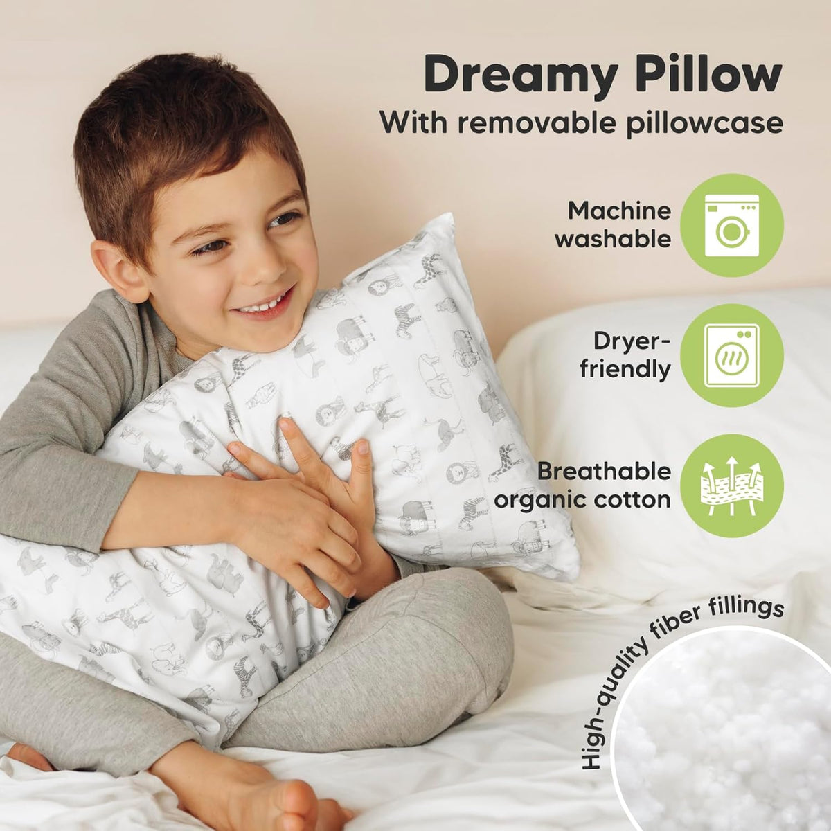 Toddler Pillow with Pillowcase - 10x18 My Little Dreamy Kids Travel Bed Pillows for Sleeping