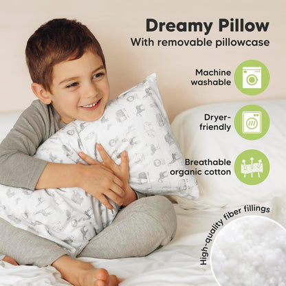 Toddler Pillow with Pillowcase - 10x18 My Little Dreamy Kids Travel Bed Pillows for Sleeping
