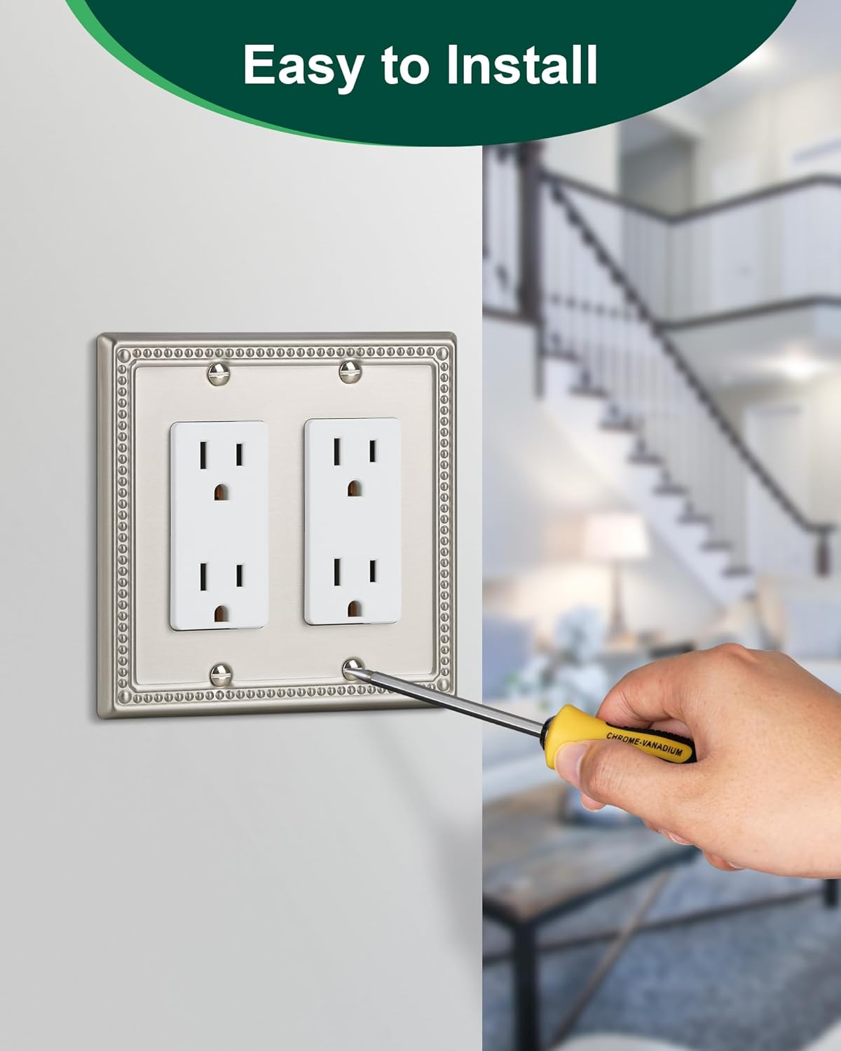 2-Pack Double Decorator Outlet Cover Plate, Pearls Decorative Switch Plates and Outlet Covers, 2