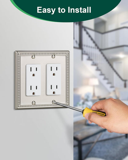2-Pack Double Decorator Outlet Cover Plate, Pearls Decorative Switch Plates and Outlet Covers, 2