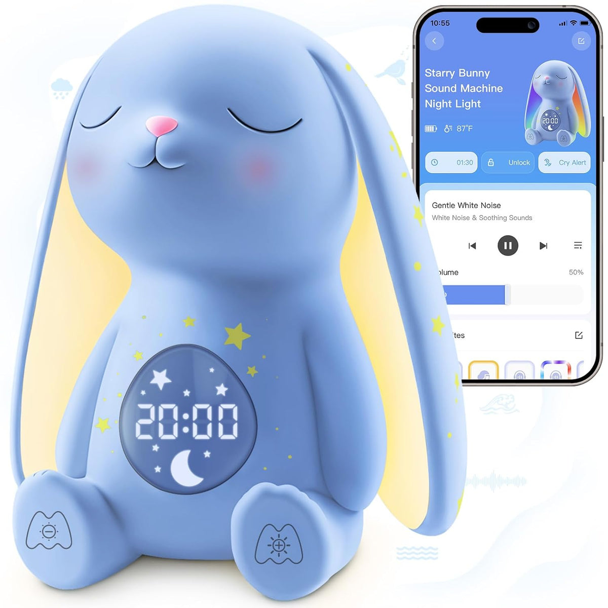 2025 Mom's Choice Awards | White Noise Sound Machine Baby with Night Light, Cry Detection,100