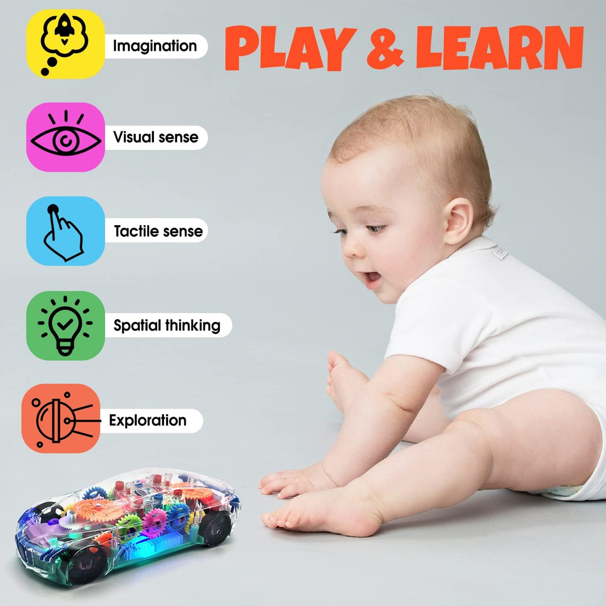 Light Up Transparent Sensory Car - Fun and Interactive Toy for Kids- Music Car with LED Light Up