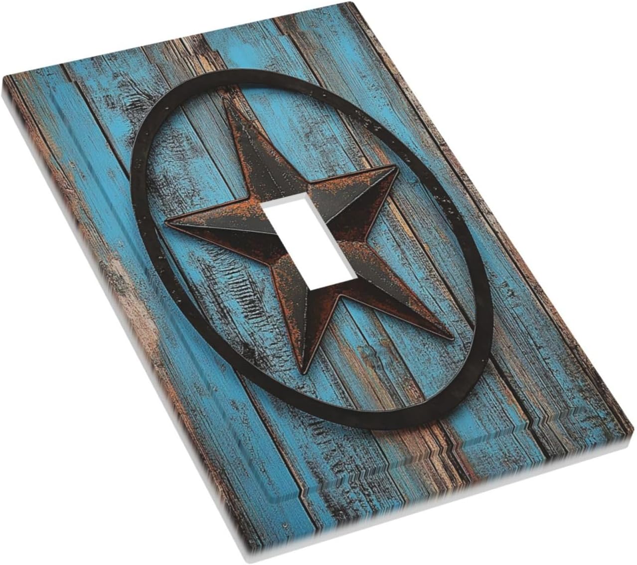 Decorative Light Switch Cover Rustic Wood Country Barn Texas Star On Teal 1 Gang Single Toggle