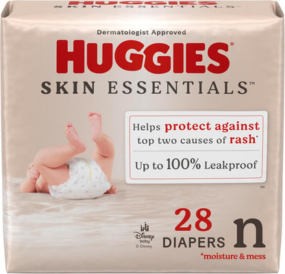 Huggies Size Newborn Diapers, Skin Essentials Baby Diapers, Size Newborn (6-9 lbs), 28 Count