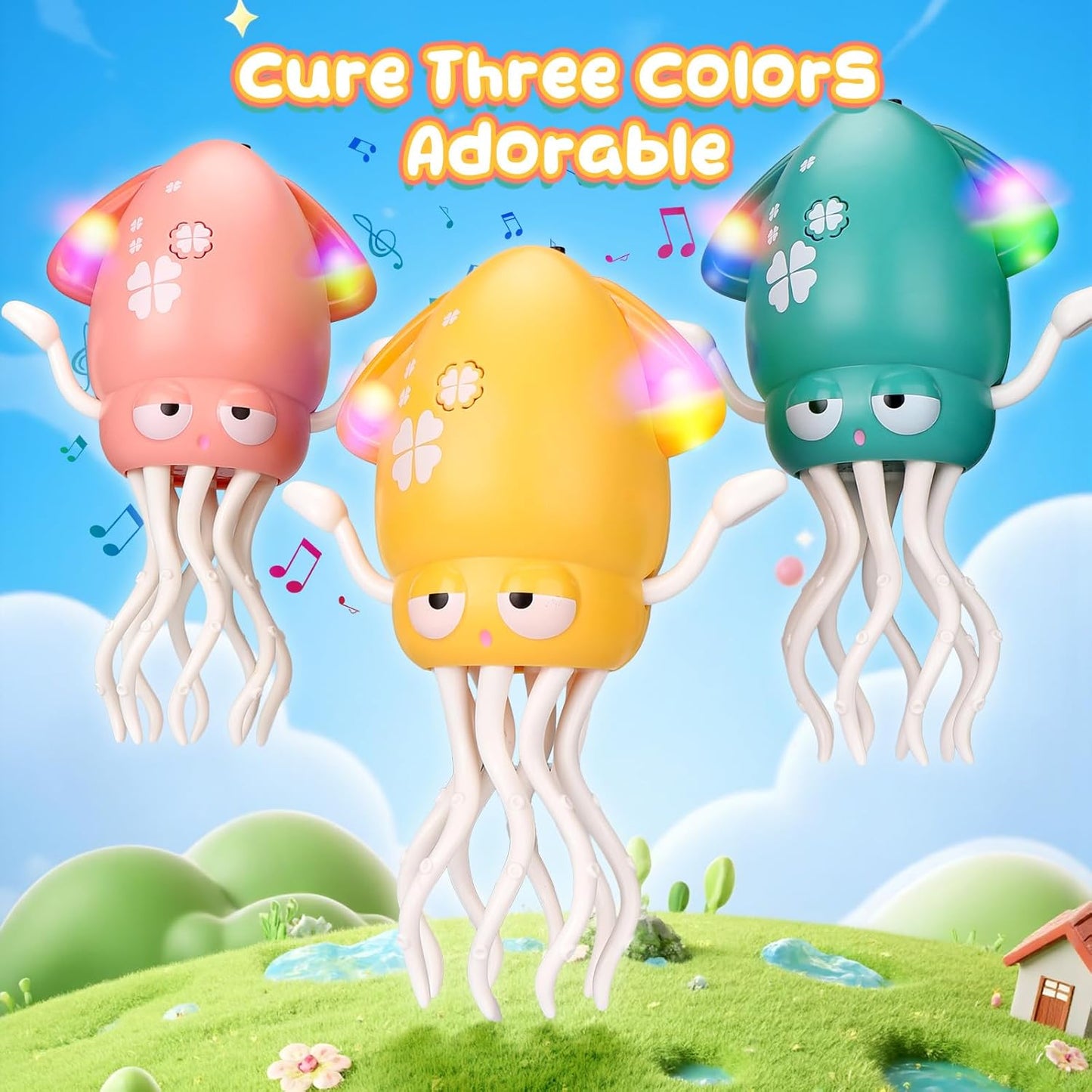 Magic Electric Dancing Octopus Toy with Led Light and Music,Playful Automatic Evasion Crawling