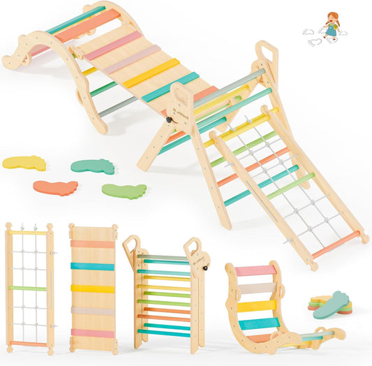 BlueWood 10-in-1 Pikler Triangle Set, Toddler Climbing Toys Indoor, Montessori Climber, Baby Jungle