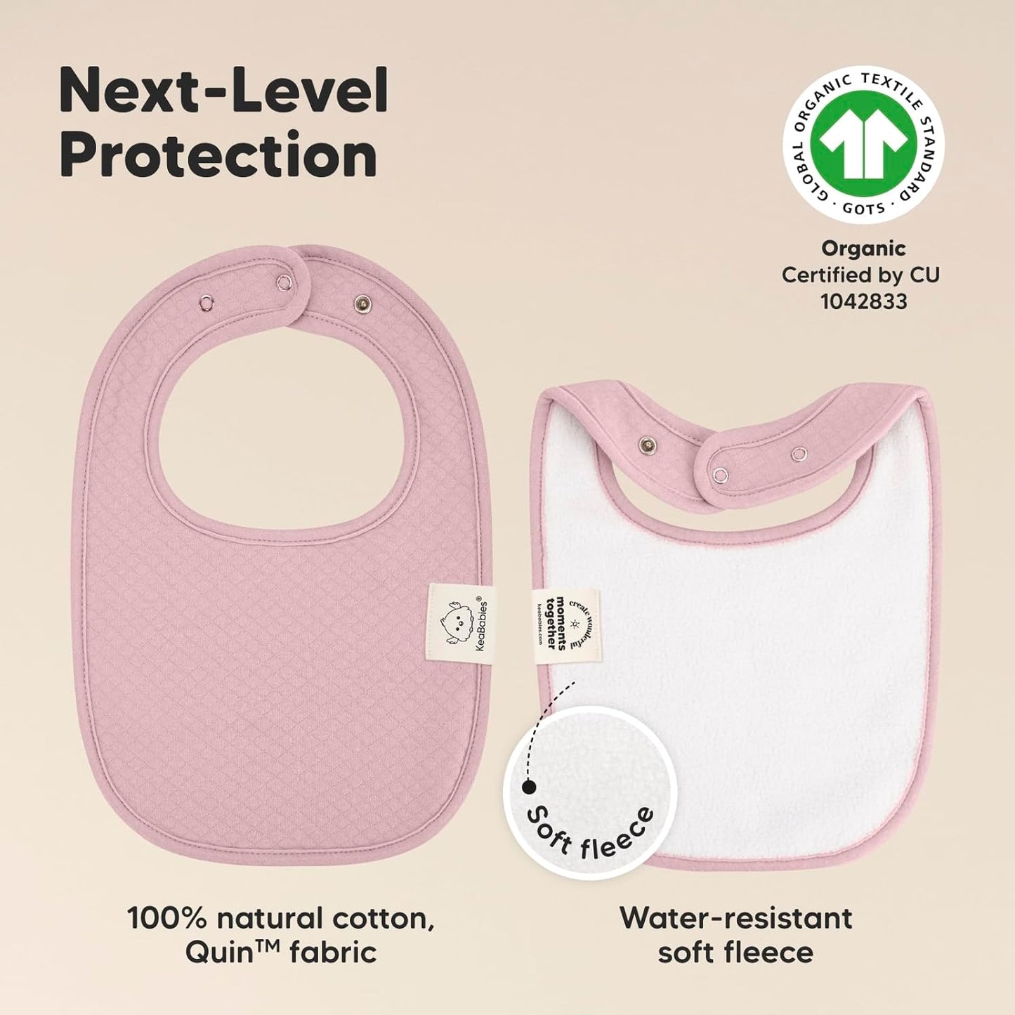 8-Pack Organic Baby Bibs for Girls, Boys - Quilted Cotton Cloth Baby Drool Bibs for Drooling and