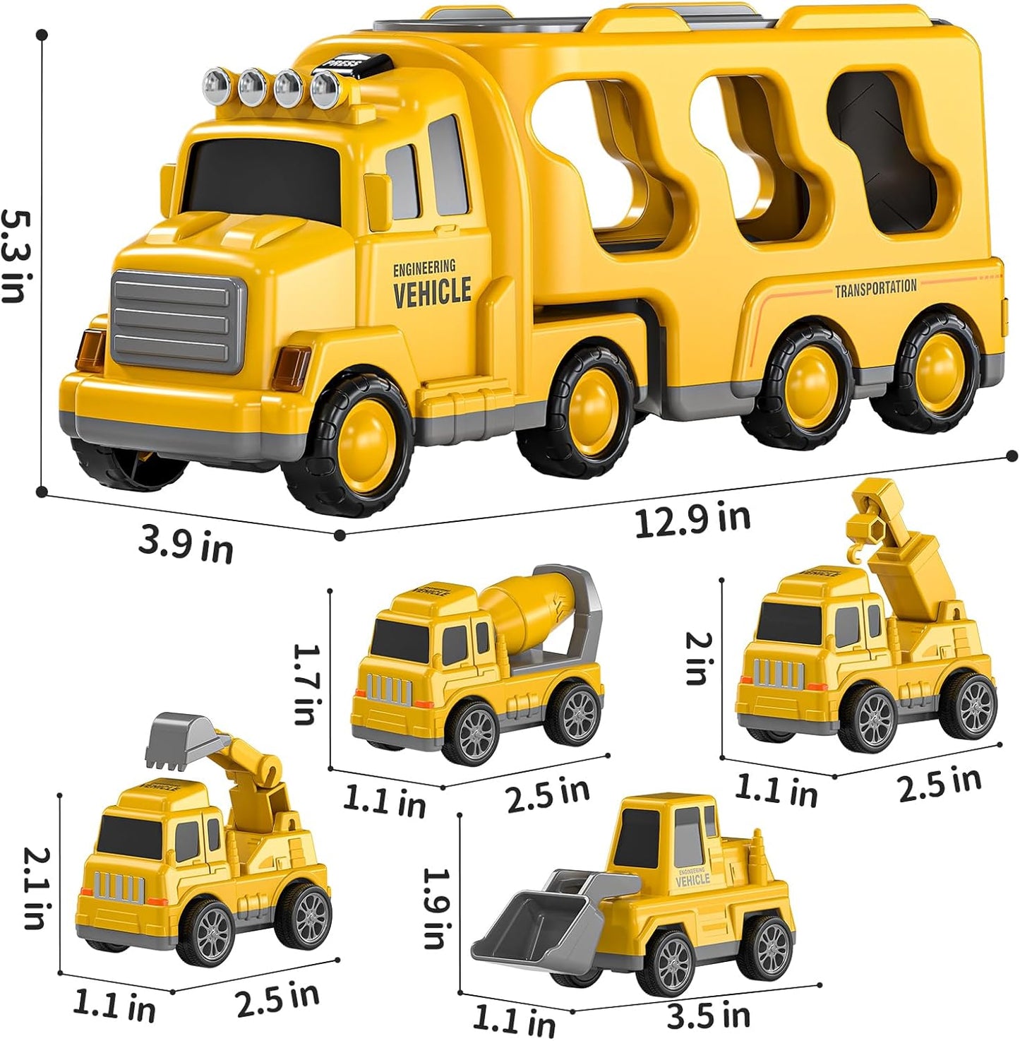 TEMI Construction Truck Boy Toys for 3-5 Year Old Toddlers - Toys for 3 4 5 6 7 Years Old