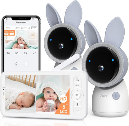 ARENTI 4MP 2.4G&5G WiFi Baby Monitor with 2 Cameras and Audio, Night Light, Auto Traking
