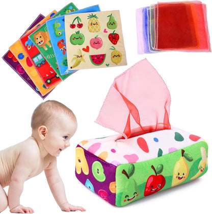 Baby Toys 6 to 12 Months - Tissue Box Toy Montessori for Babies 6-12 Months, Soft Stuffed High