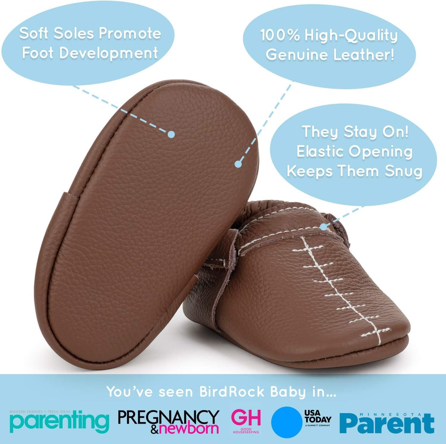 BirdRock Baby Fringeless Moccasins - Genuine Leather Boys and Girls Shoes for Newborns, Infants
