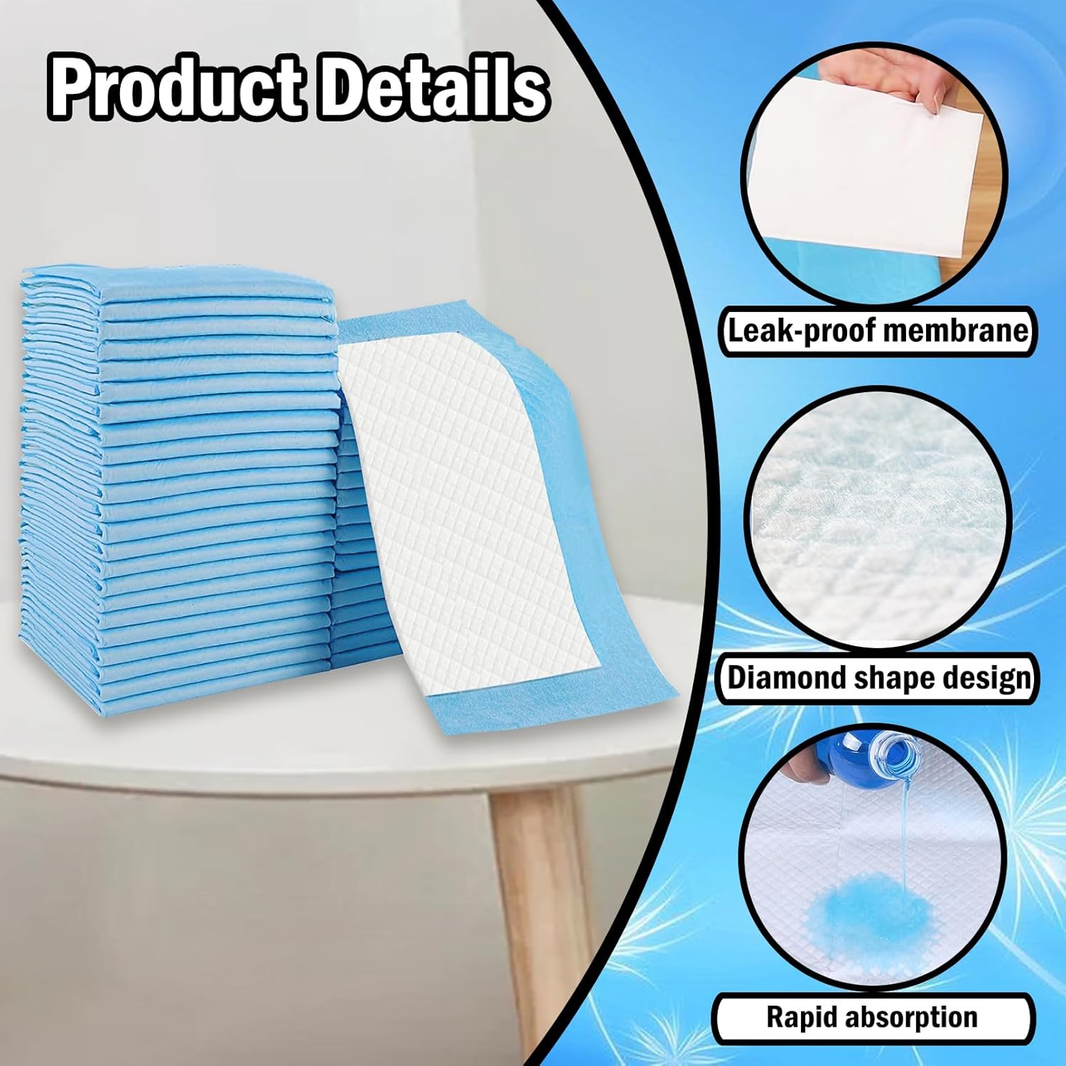 100 Pack Disposable Changing Pad,Baby Incontinence Changing Pads,High Absorbent Breathable
