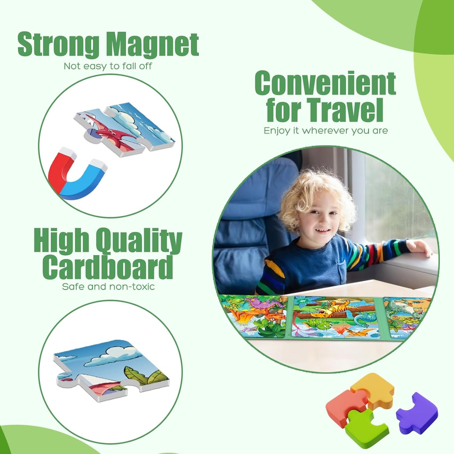 Magnetic Puzzles for Toddlers 3-5 , 75-Pieces Travel Toys , Dinosaur Puzzles Ages 4-6, Educational