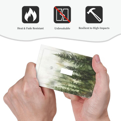 Decorative Light Switch Cover Green Forest Watercolor Painting Foggy Pine 1 Gang Single Toggle