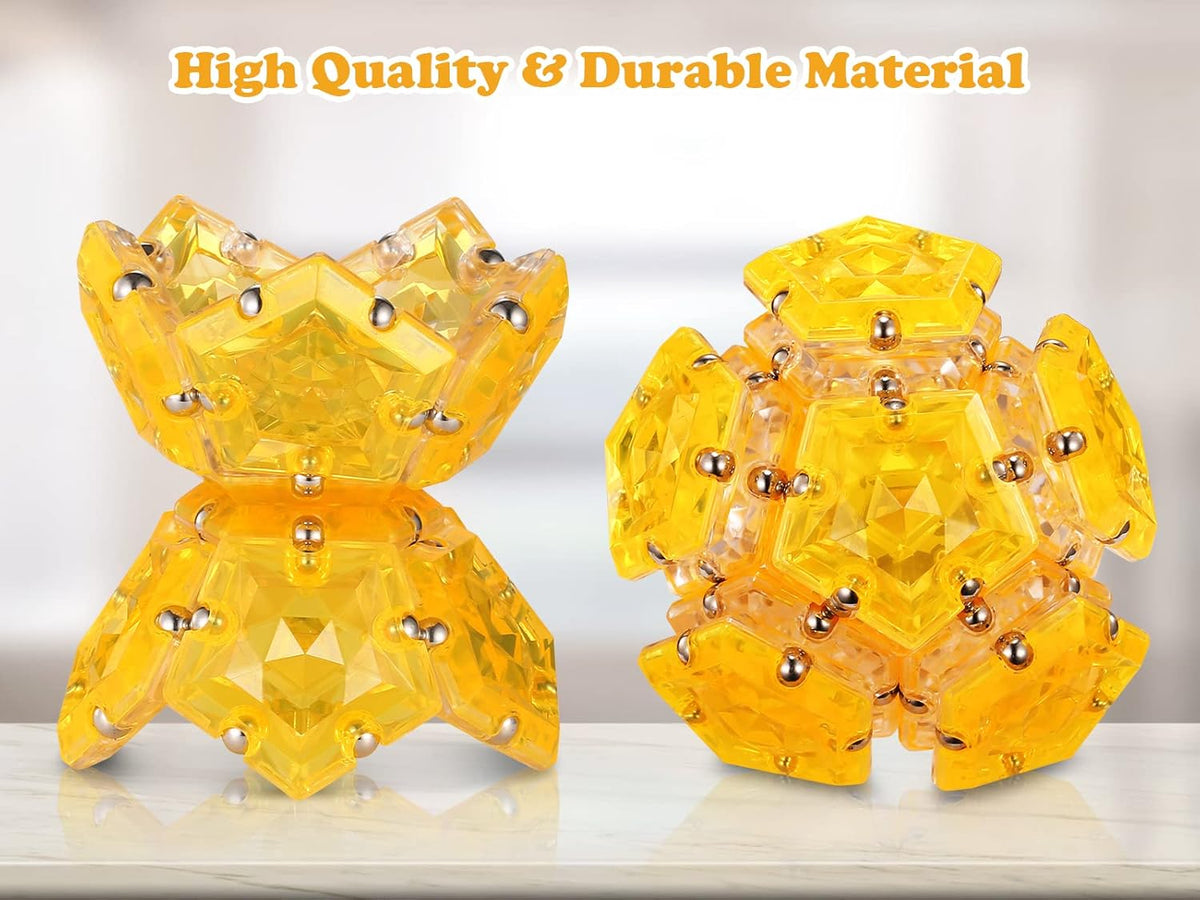 RoomyRoc Magnetic Fidget Sphere - Pentagons Magnets Balls - 12 Piece Set - Crystal Orange - Magnet