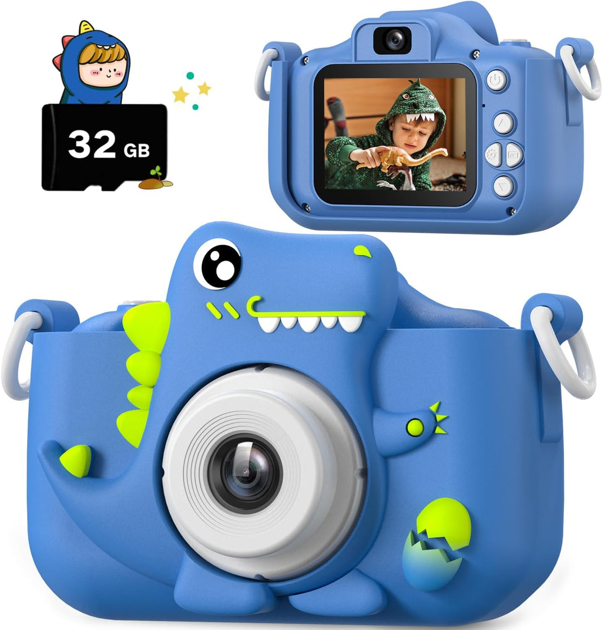 Upgrade Dinosaur Kids Camera, Christmas Birthday Gifts for Girls Boys 3-12, 1080P HD Selfie Digital