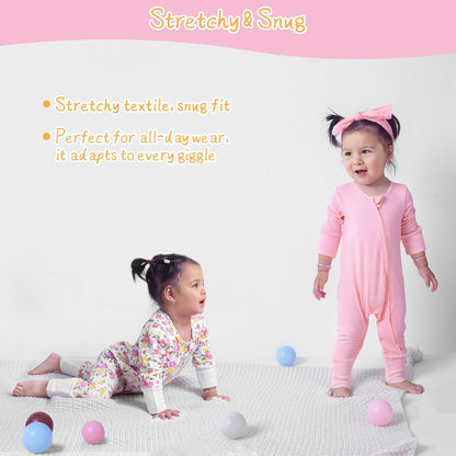 Satol Baby Girl Cotton Clothes, One-Piece Zip Front Footed, 2 Way Zipper Outfit Baby Clothes for