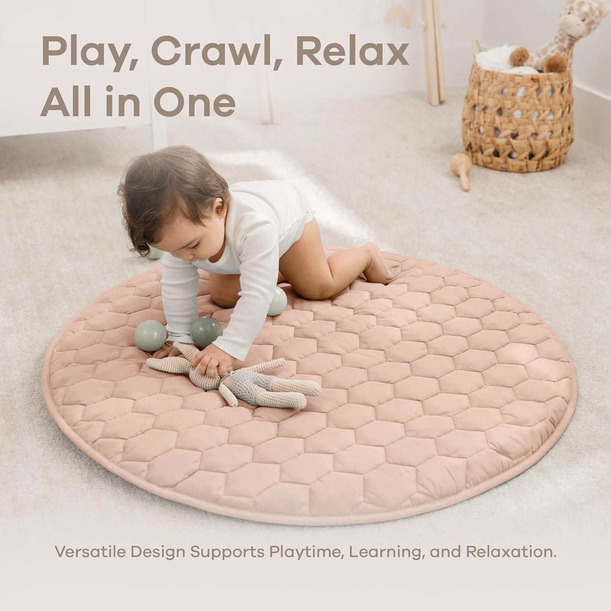 Comfy Cubs Round Kids Play Mat - Small 36 inches Soft Quilted Baby Floor Mat with Non-Slip Bottom