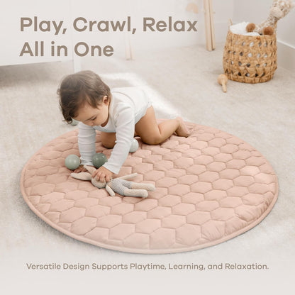 Comfy Cubs Round Kids Play Mat - Small 36 inches Soft Quilted Baby Floor Mat with Non-Slip Bottom