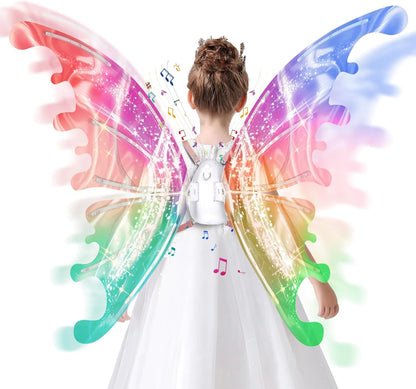 Electric Fairy Wings for Girls, Light Up Moving Butterfly Wings with LED Lights and Music, Toy for