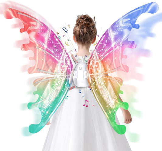 Electric Fairy Wings for Girls, Light Up Moving Butterfly Wings with LED Lights and Music, Toy for