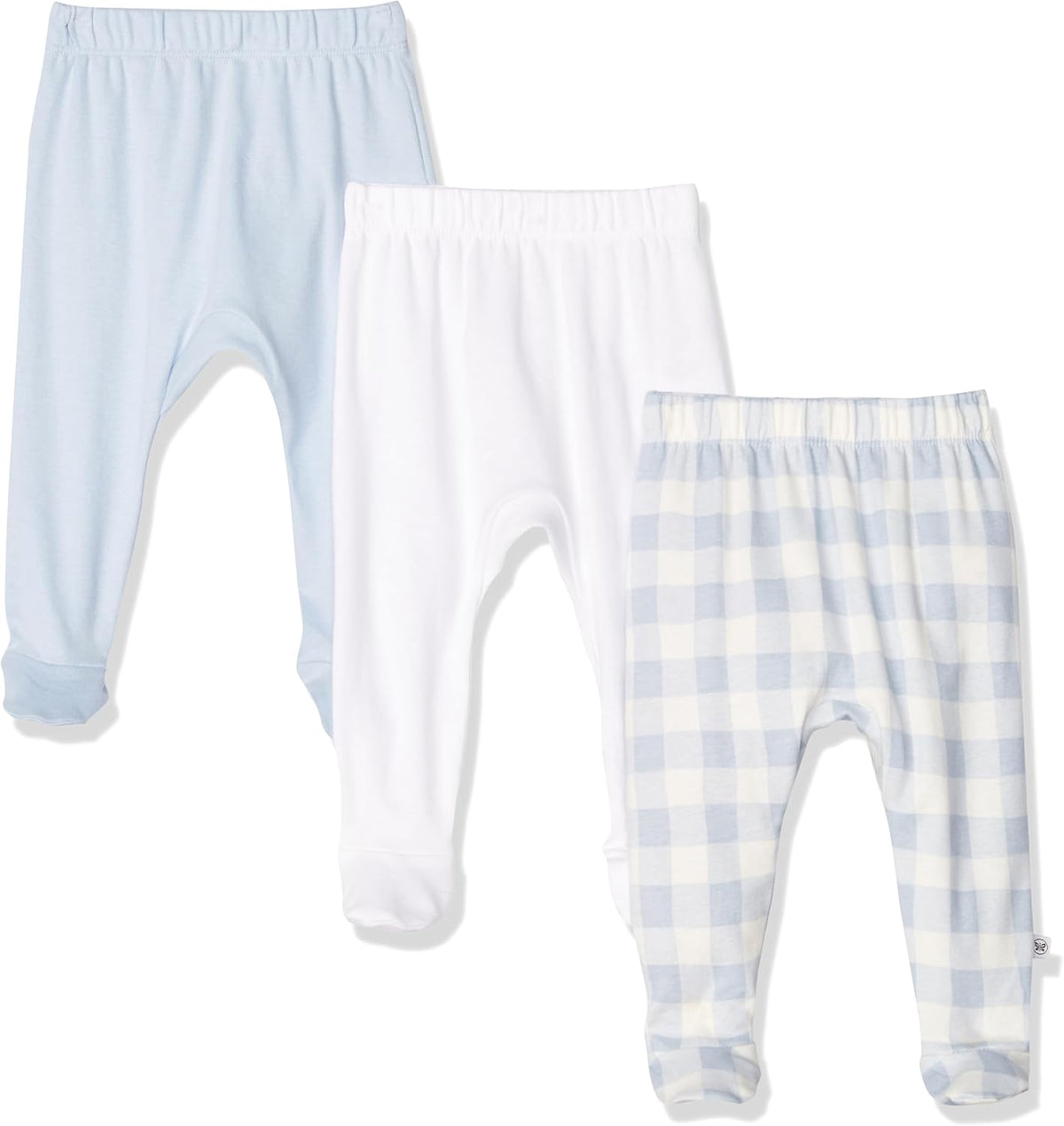 HonestBaby 3-pack Footed Pants Roomy Fit Pull on Bottoms 100% Organic Cotton for Infant Baby Boys