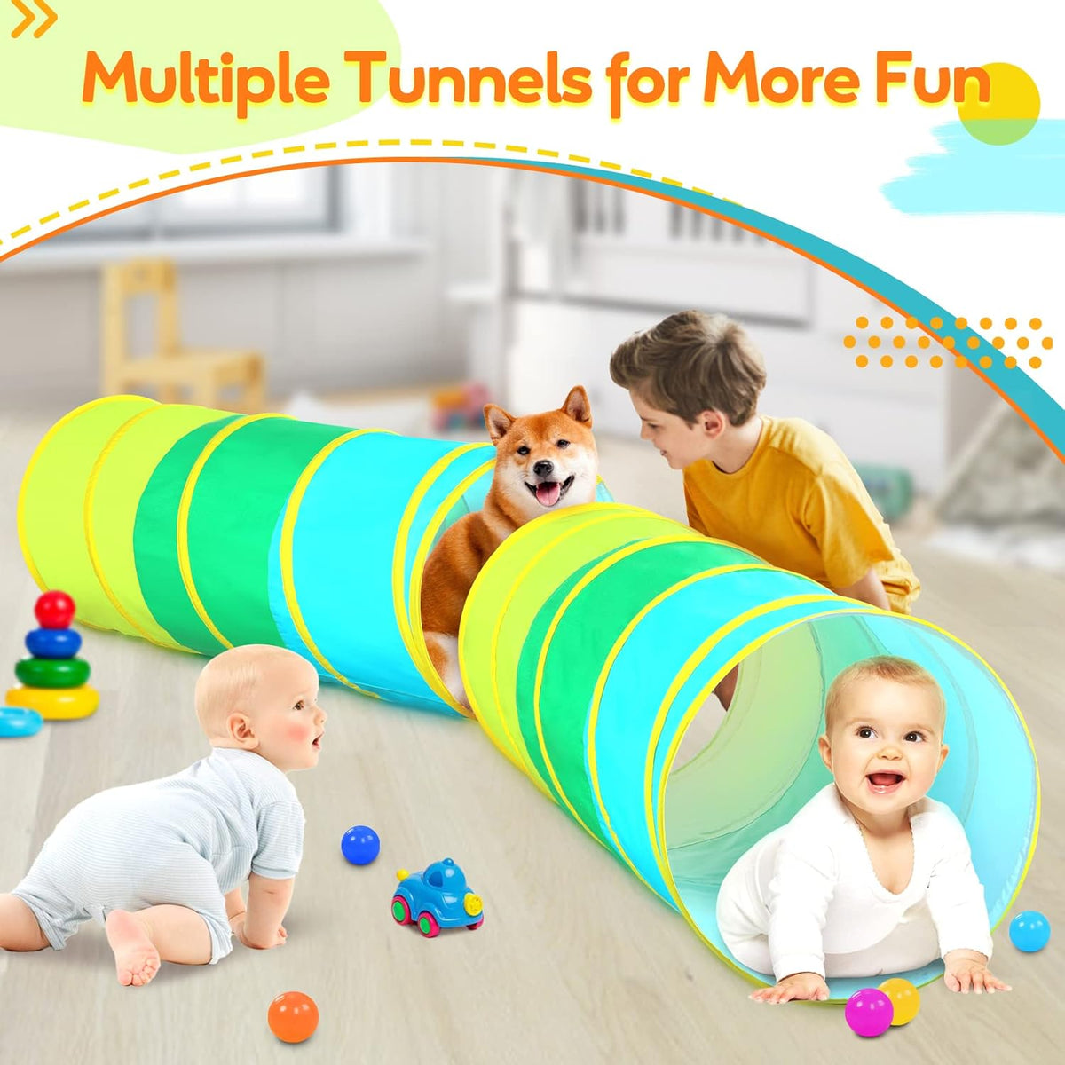 Moncoland Kids Play Tunnel Tent for Toddlers, Colorful Cotton Pop Up Crawl Tunnel Toy for Baby