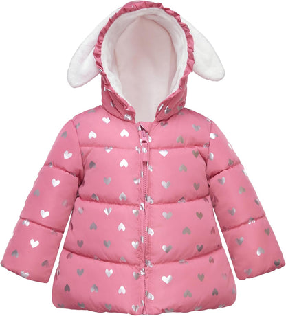 Rokka&Rolla Baby Girls' Water-Resistant Soft Mini Fur Lined Puffer Jacket Winter Coat for Newborn