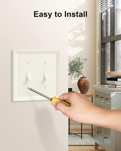 2-Pack Double Toggle Light Switch Cover Plate, Light Almond Decorative Dual Switch Plate Covers