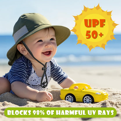 Toddler Baby Sun Hat Kids Summer UPF 50+ for Boys Girls Adjustable Beach Hats with Bucket Wide Brim