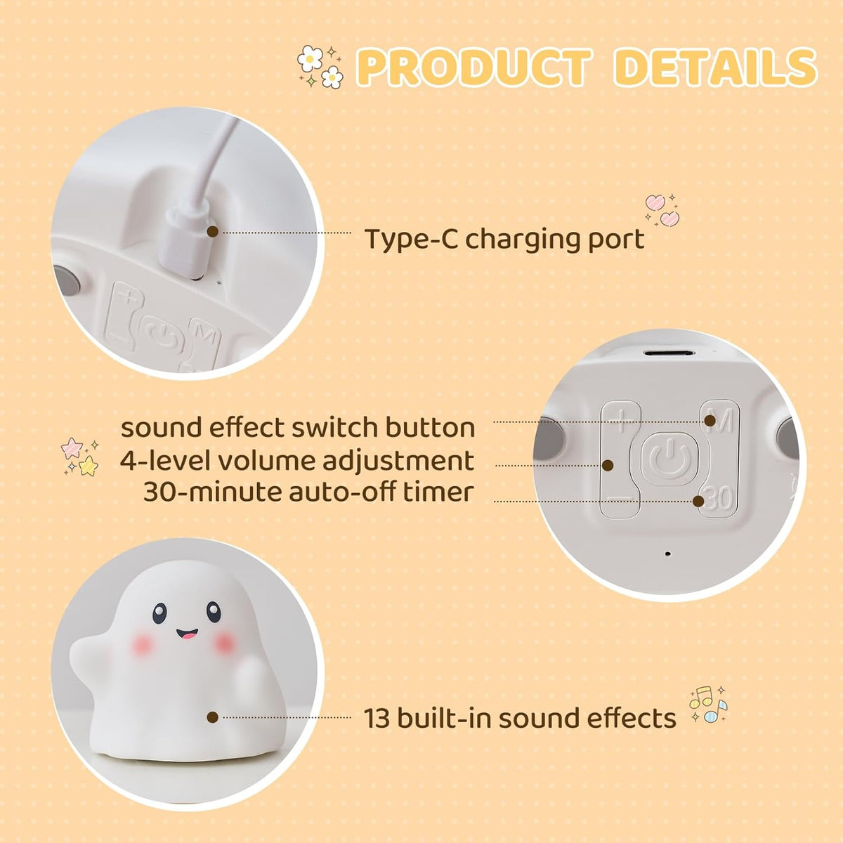 Halloween Cute Ghost Night Light for Kids-Touch+Squishy Silicone+2700k Eye-Safe LED+Fun