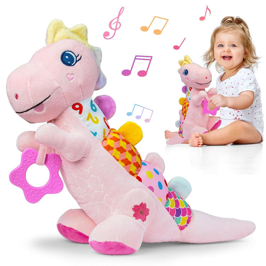 Baby Dino Plush Soft Stuffed Animal Toy for 0-3-6-12+ Months,Infant Musical Toy with