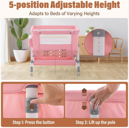 Jaoul 4 in 1 Baby Bassinet Bedside Sleeper Baby Crib, Adjustable Cosleeper for Baby, Easy Folding