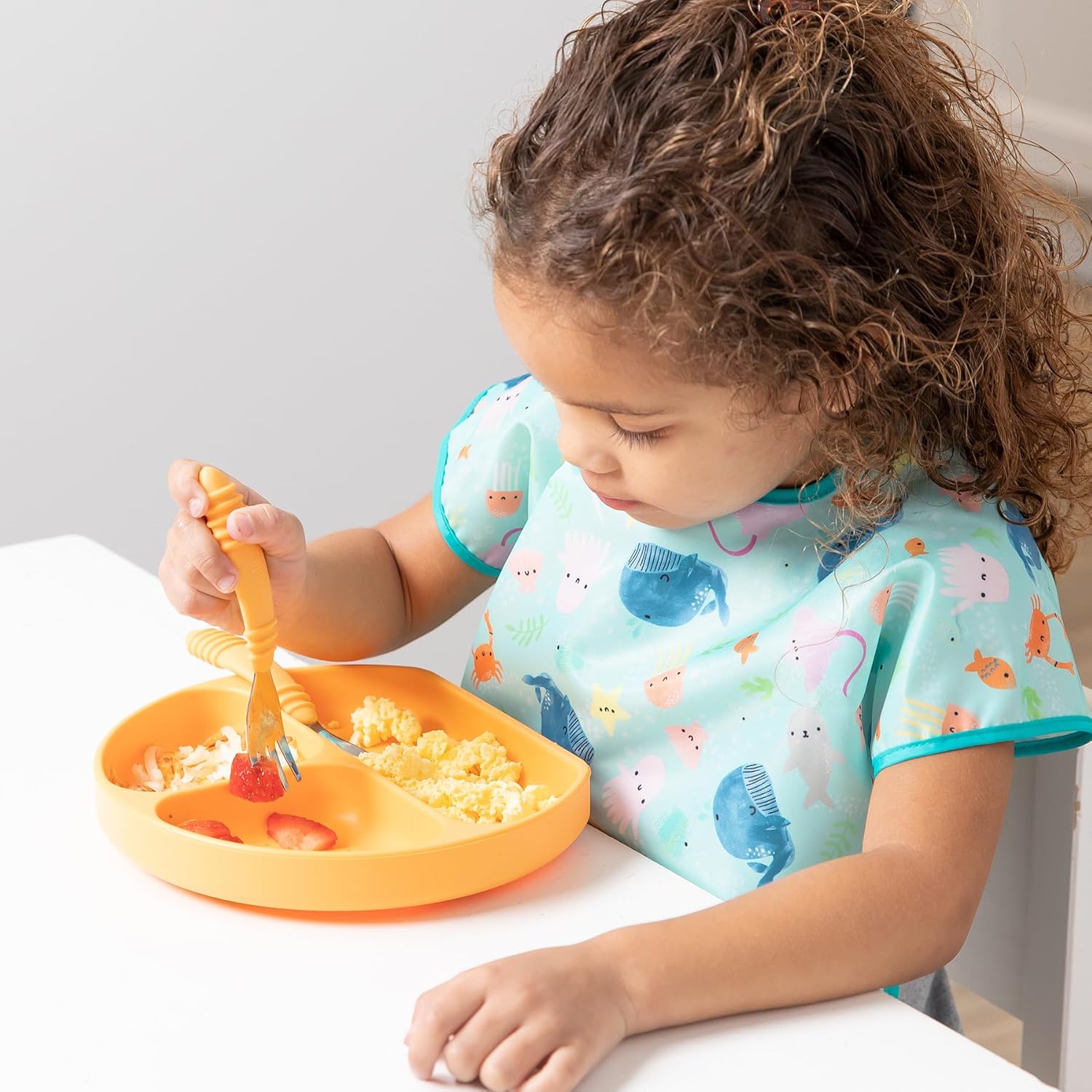 Bumkins Toddler Utensils, Kids Size Fork and Spoon Set, Silicone and Stainless-Steel Training