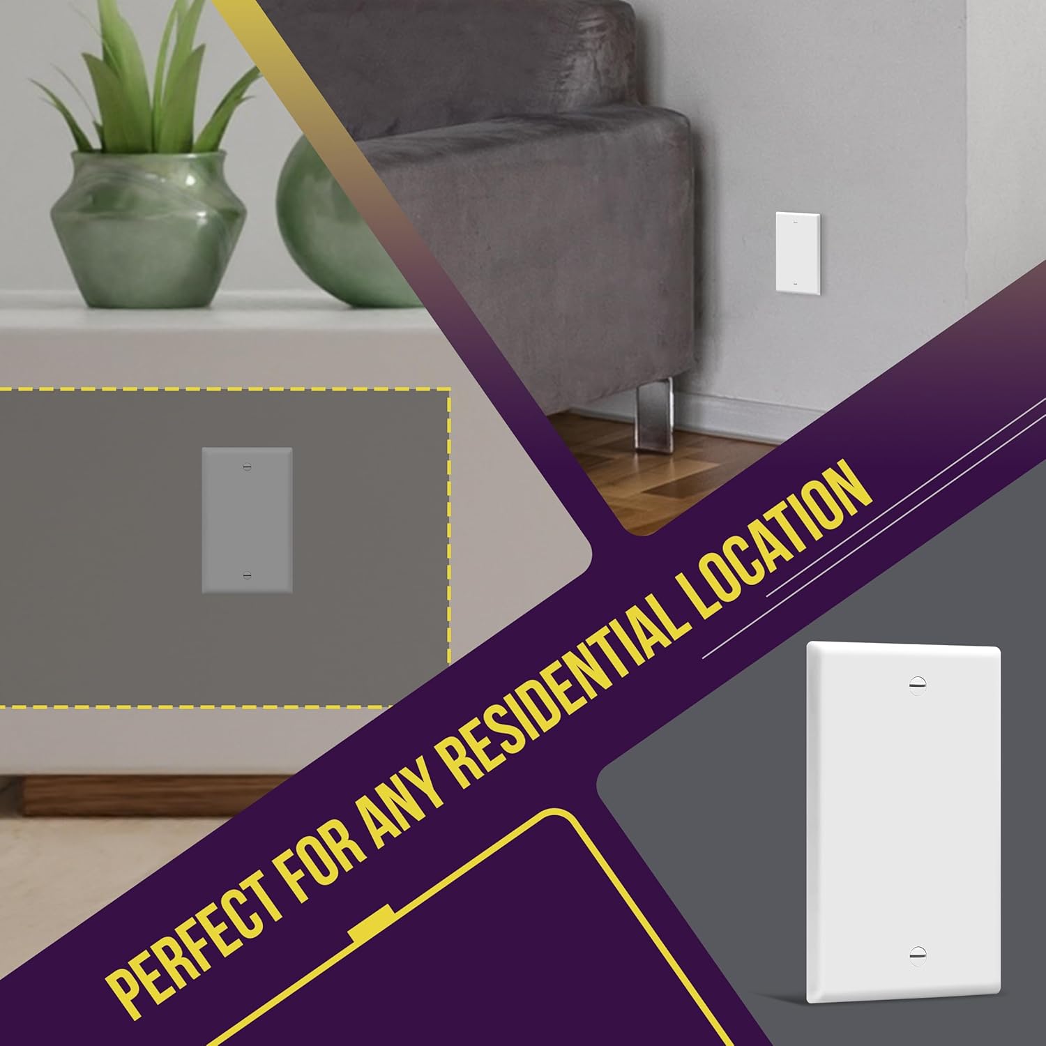 ENERLITES Blank Cover Wall Plate, Gloss Finish, Standard Size 1-Gang 4.50" x 2.76", Polycarbonate